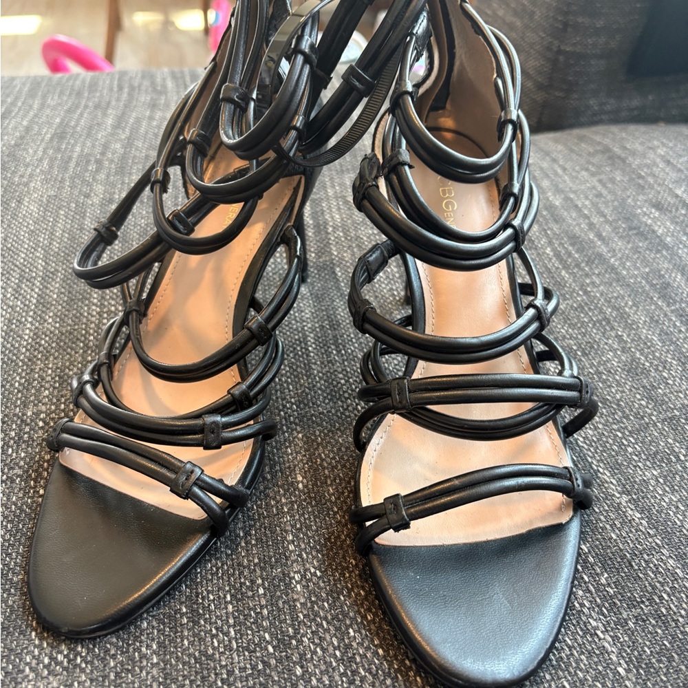 BCBGeneration Black Strappy Gladiator Heels